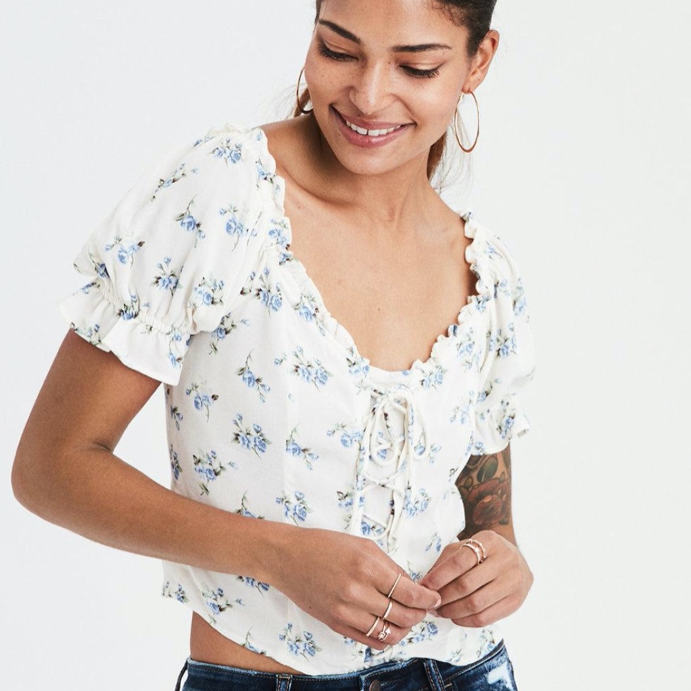 AEO cropped floral bardot top